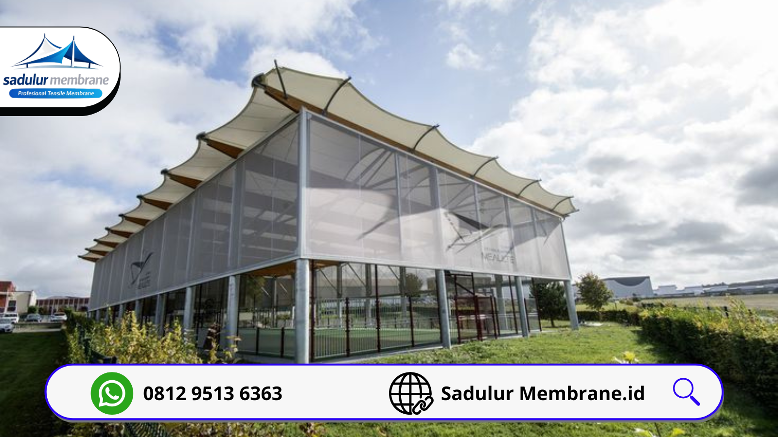 Hasil pemasangan kanopi membrane lapangan basket tampak samping oleh Sadulur Membrane