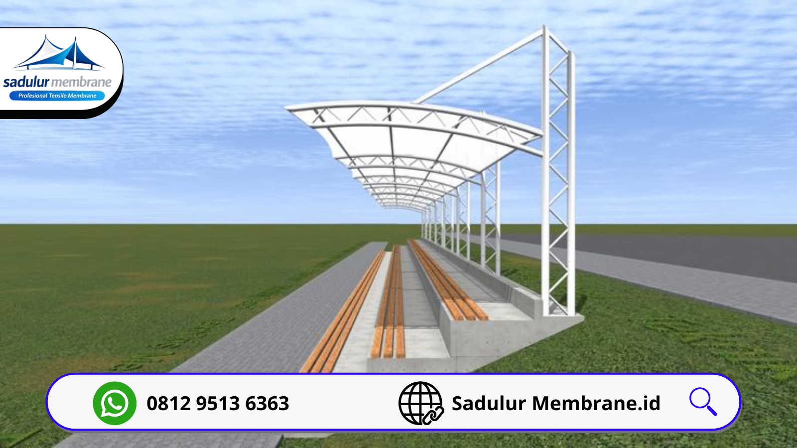 Kanopi membran tribun lapangan Depok modern
