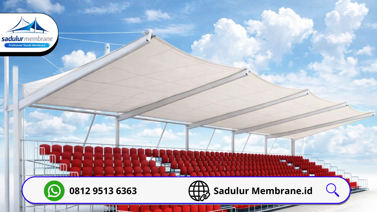 Detail pemasangan atap membran tribun lapangan dari sisi penonton oleh Sadulur Membrane