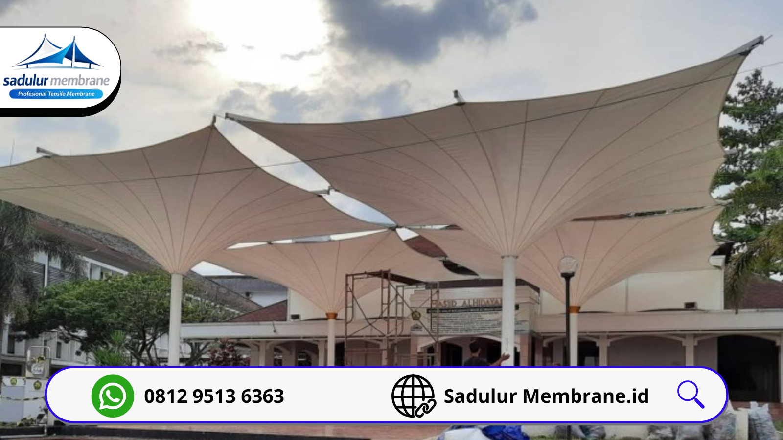 Kanopi membrane Tangerang model payung nabawi tiang tunggal oleh Sadulur Membrane