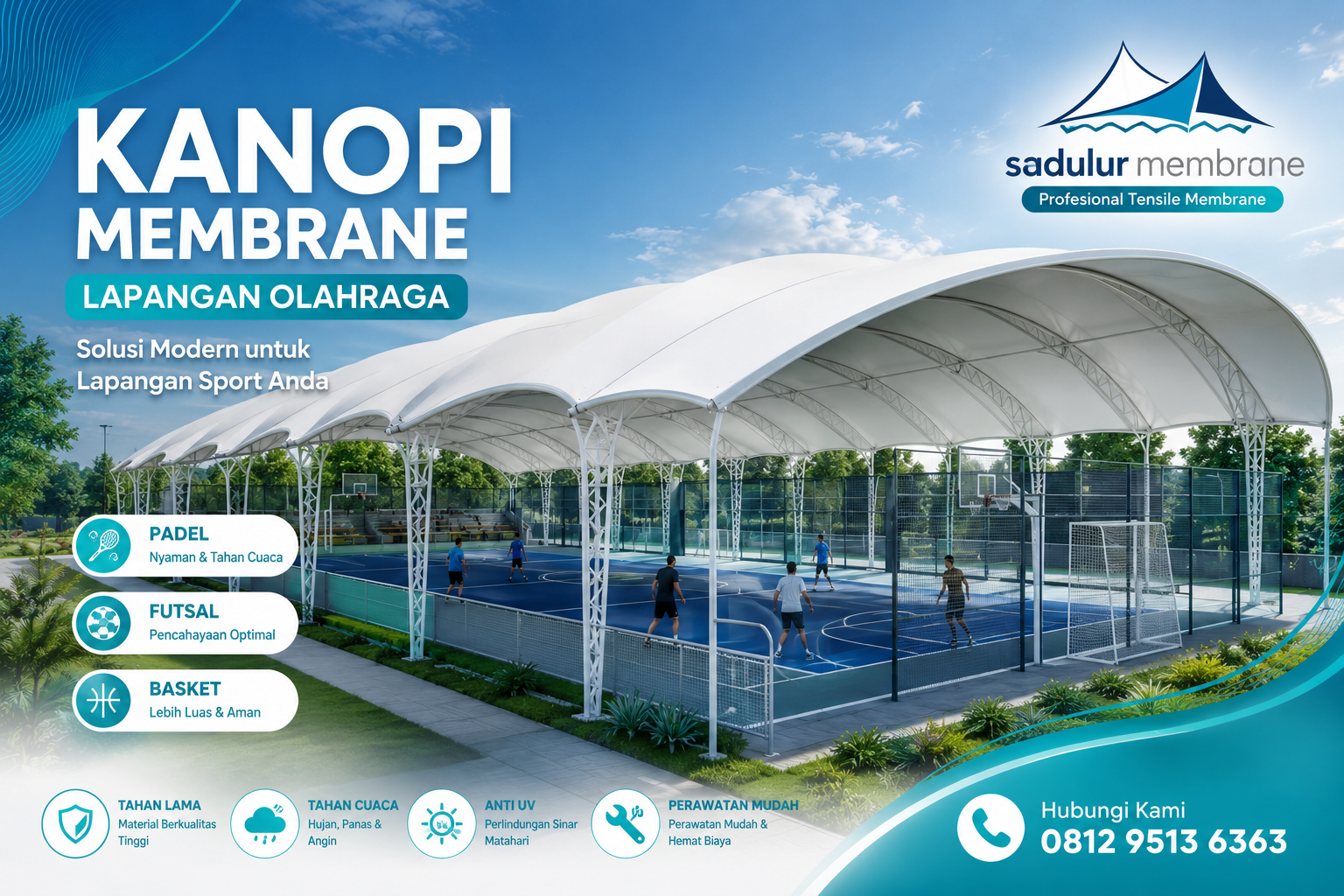 Jasa Pasang Kanopi Membrane Lapangan Padel Modern