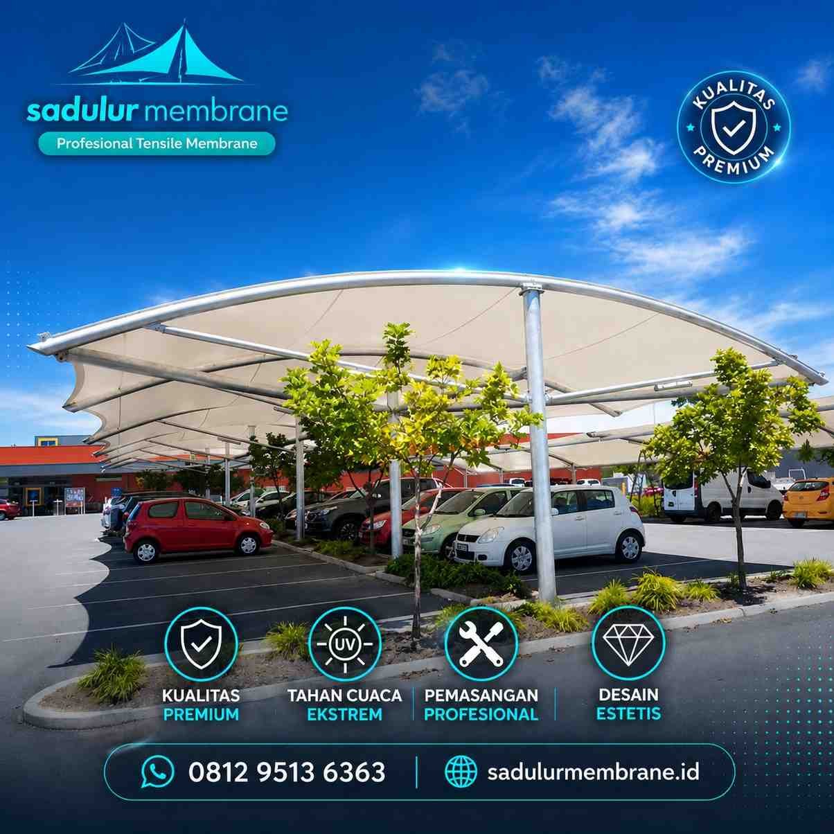 Proses pemasangan kanopi membran Sukabumi oleh teknisi profesional